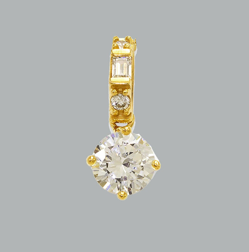 14K YELLOW GOLD CZ CHARM PENDANT BAGUETTE SOLITAIRE (1 of 1)