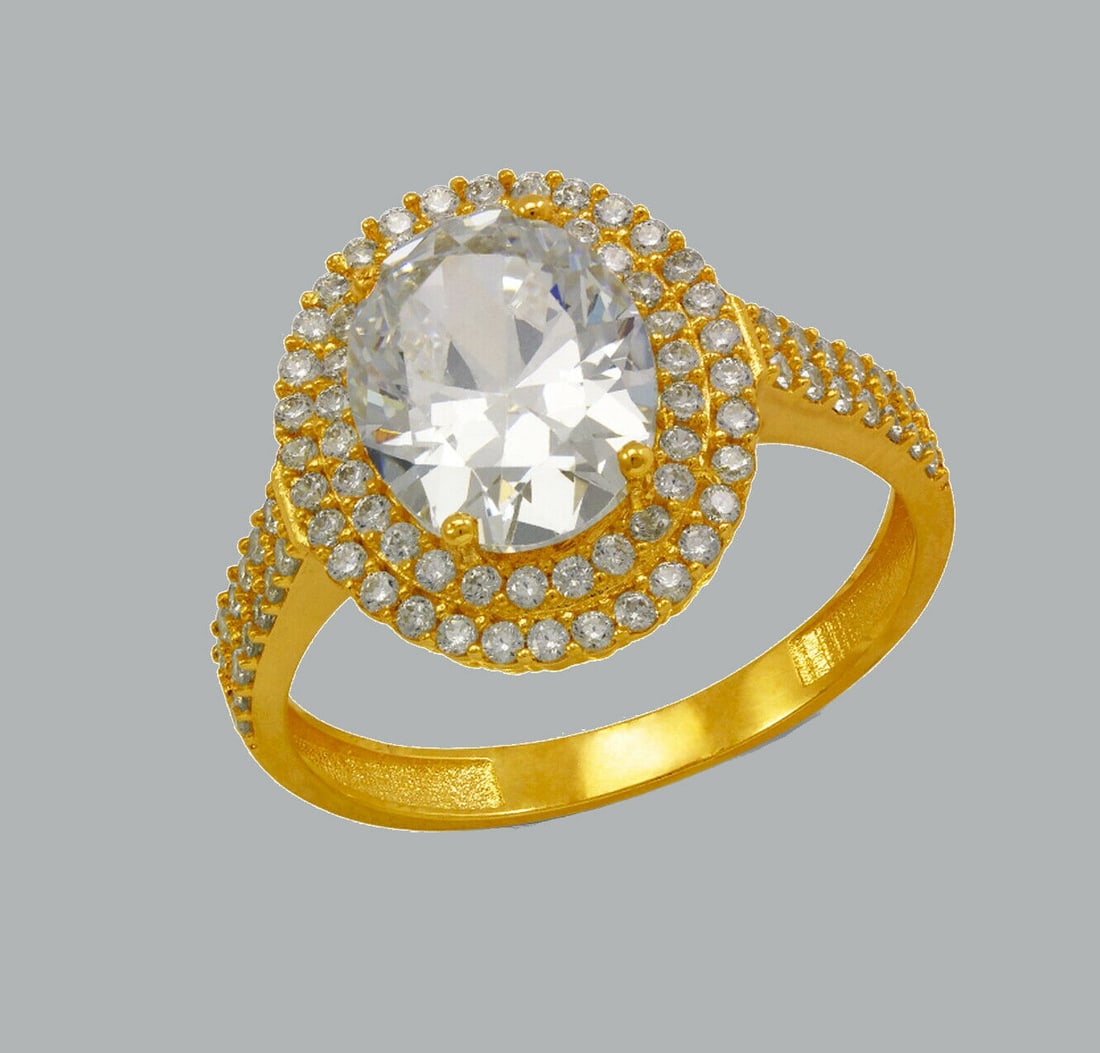 NEW 14K YELLOW GOLD LADIES CZ RING OVAL DOUBLE HALO (1 of 1)