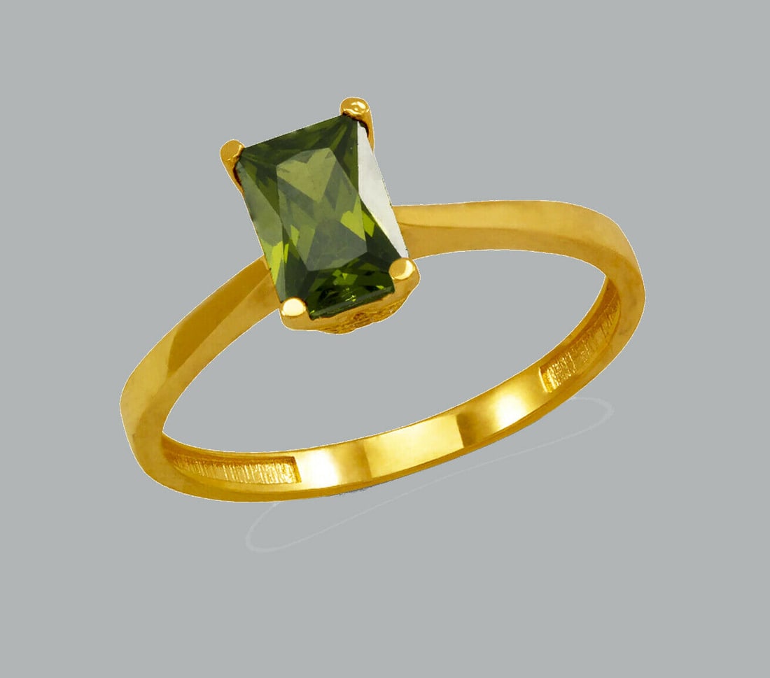 NEW 14K YELLOW GOLD CZ RING EMERALD CUT GREEN RING (1 of 1)