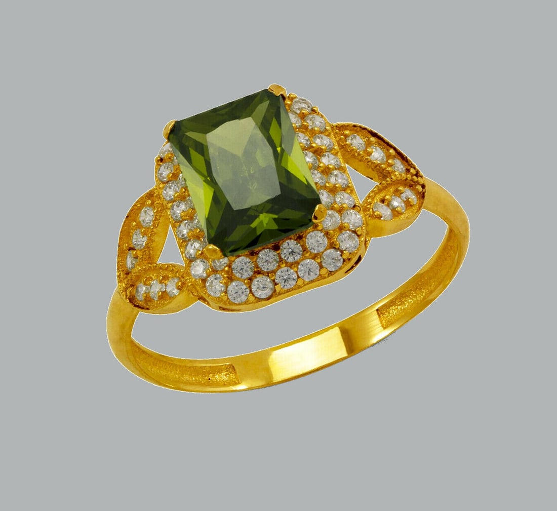 14K YELLOW GOLD CZ RING EMERALD CUT DOUBLE HALO RING (1 of 1)