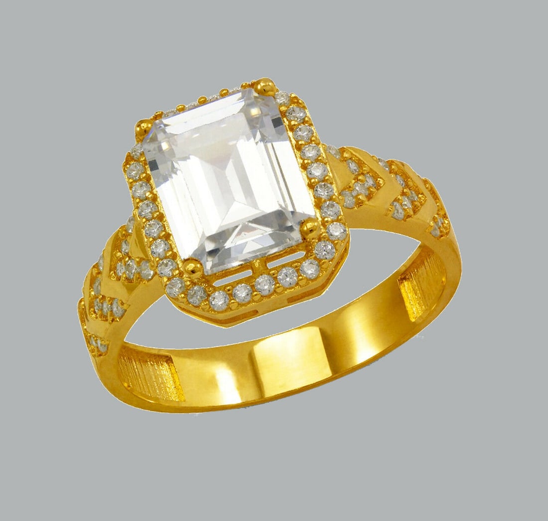 NEW 14K YELLOW GOLD LADIES CZ RING EMERALD CUT RING (1 of 1)
