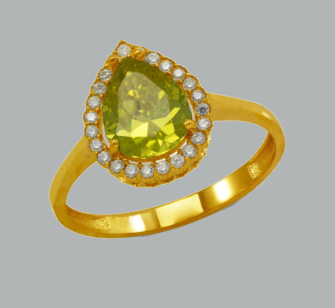NEW 14K YELLOW GOLD LADIES CZ RING PEAR SHAPE HALO RING (1 of 1)