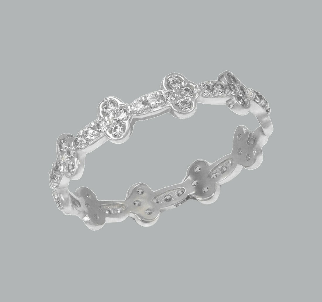 NEW 14K WHITE GOLD FULL ETERNITY CZ BAND RING SIZE 6: NEW 14K WHITE GOLD ETERNITY BAND New 14K white gold full eternity band ring 4mm Wide Well made rings. prong set with full cut cz. Ring size is 6 Polished finish Apx weight is 1.3g