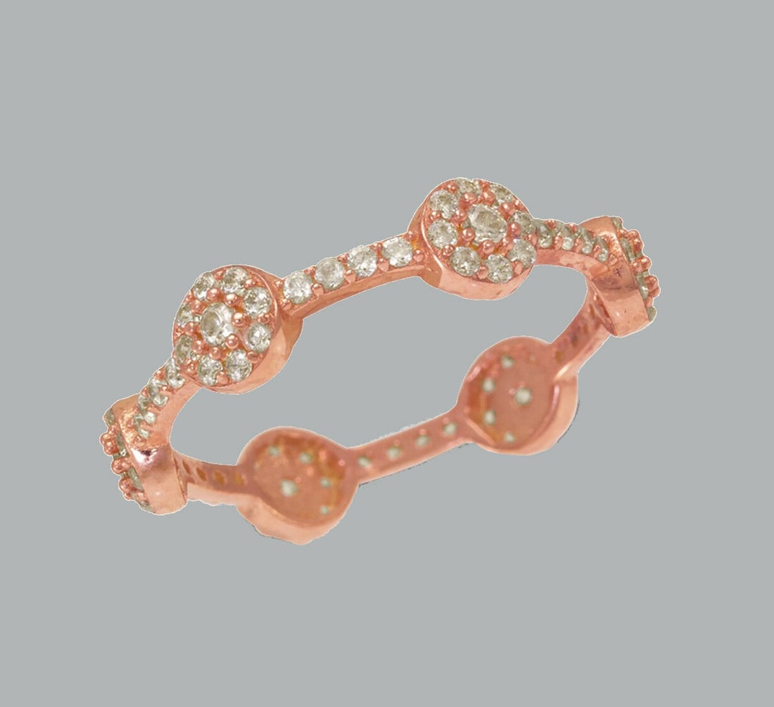 NEW 14K ROSE GOLD FULL ETERNITY CZ BAND RING SIZE 6: NEW 14K ROSE GOLD ETERNITY BAND New 14K rose gold full eternity band ring 4.5mm Wide Well made rings. prong set with full cut cz. Ring size is 6 Polished finish Apx weight is 1.9g