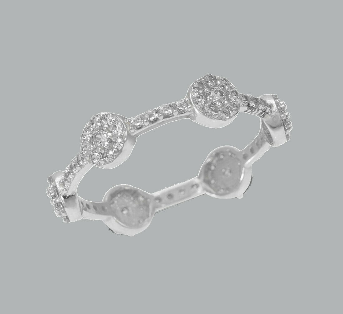 NEW 14K WHITE GOLD FULL ETERNITY CZ BAND RING SIZE 6: NEW 14K WHITE GOLD ETERNITY BAND New 14K white gold full eternity band ring 4.5mm Wide Well made rings. prong set with full cut cz. Ring size is 6 Polished finish Apx weight is 1.9g