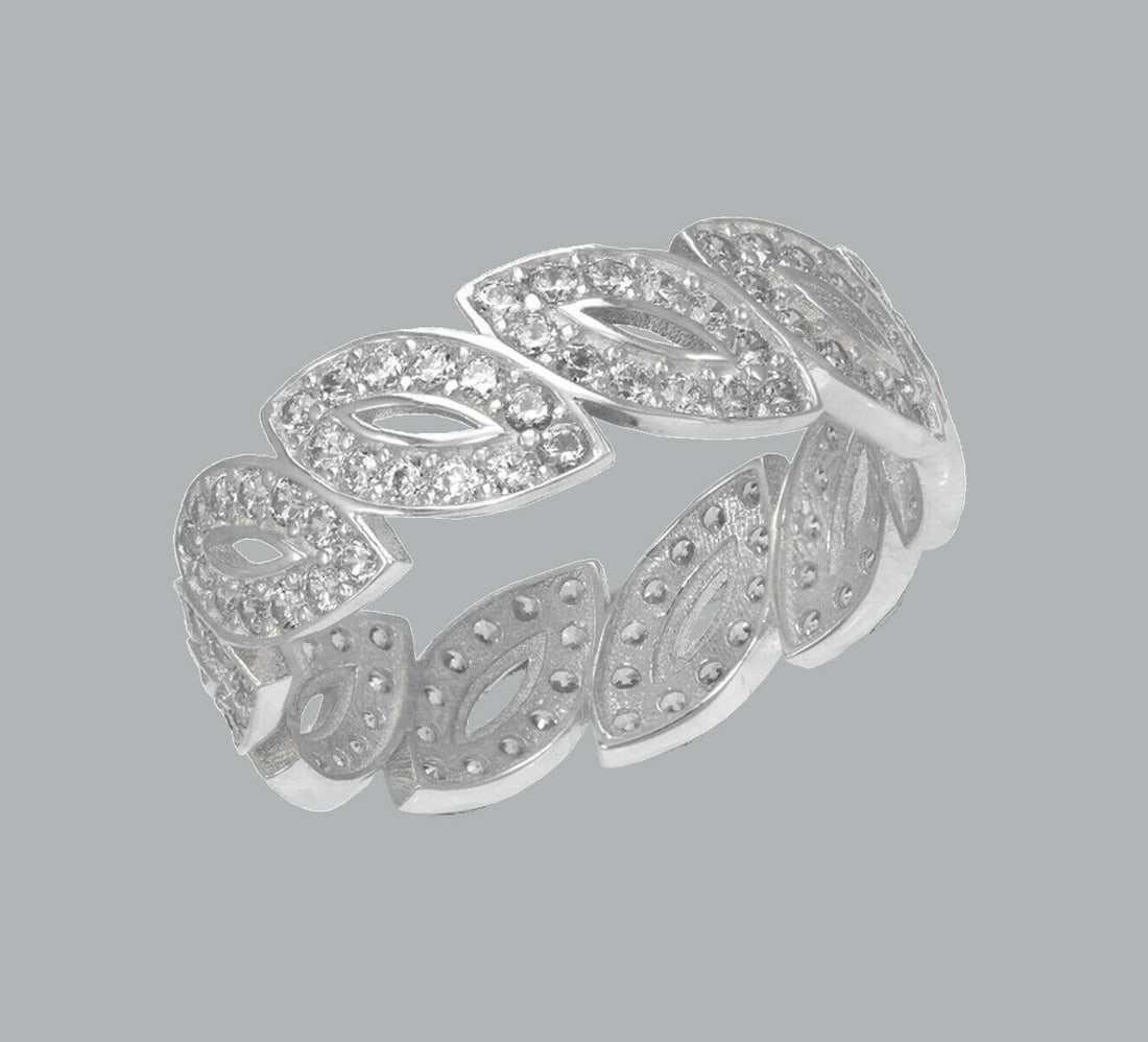 14K WHITE GOLD ETERNITY CZ BAND RING MARQUISE SIZE 6: NEW 14K WHITE GOLD ETERNITY BAND New 14K White gold full eternity band ring 6mm Wide Well made rings. prong set with full cut cz. Ring size is 6 Polished finish Apx weight is 2.8g