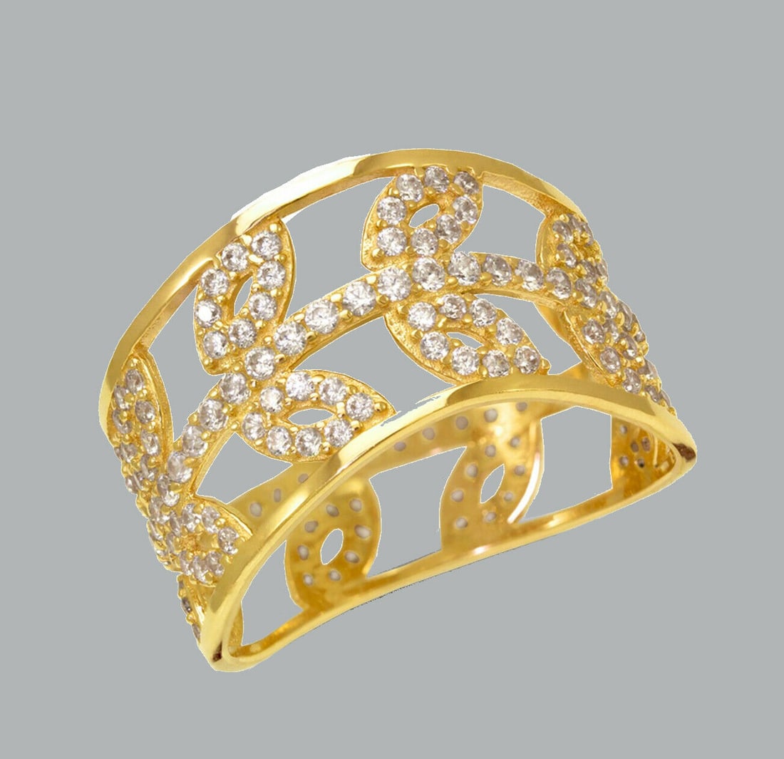 14K YELLOW GOLD ETERNITY CZ BAND RING LEAF SIZE 6 (1 of 1)