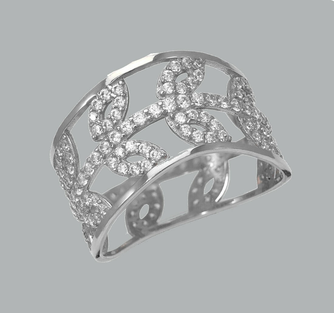 NEW 14K WHITE GOLD ETERNITY CZ BAND RING LEAF SIZE 6 (1 of 1)