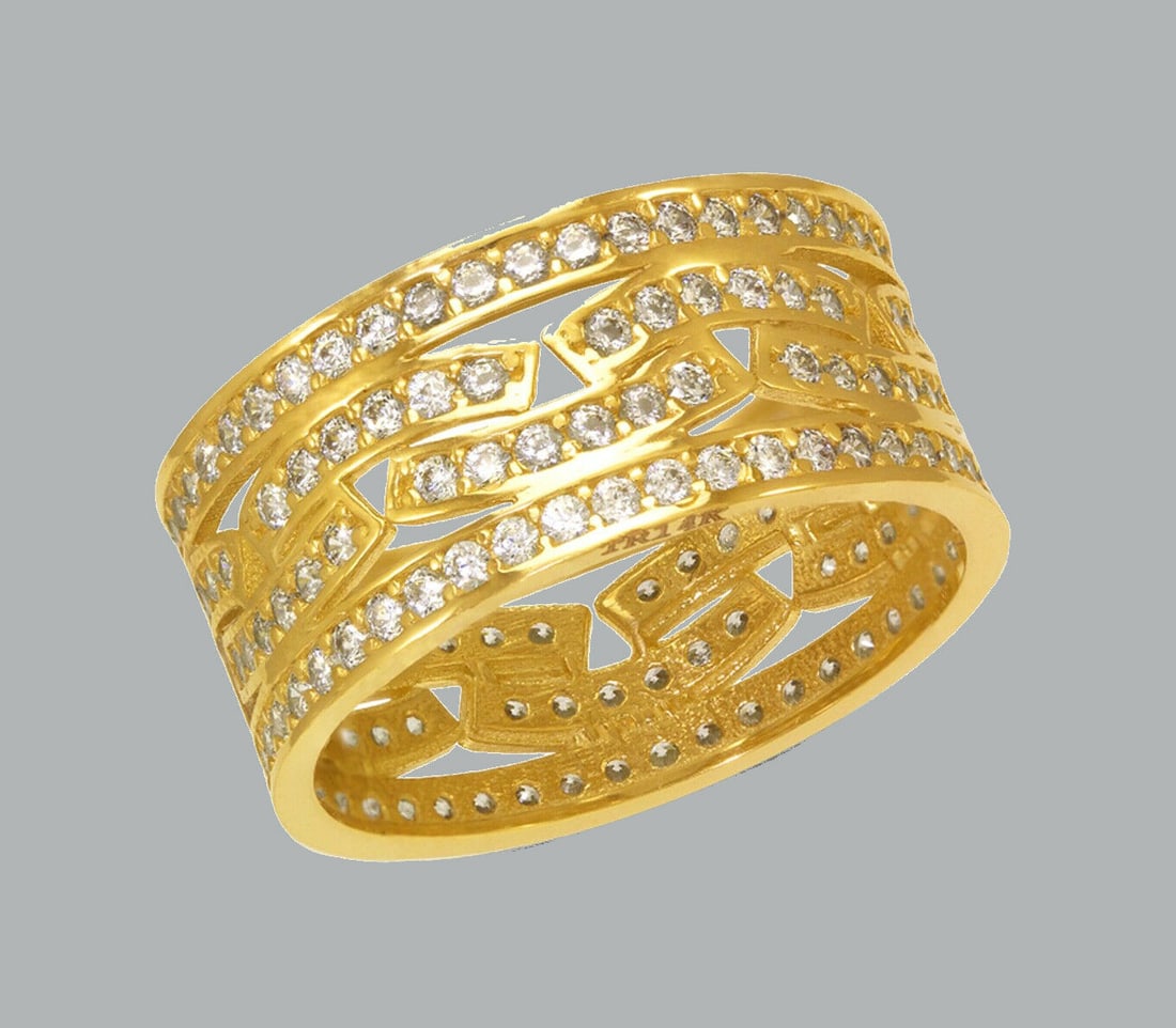 NEW 14K YELLOW GOLD ETERNITY CZ BAND RING WAVE SIZE 6 (1 of 1)