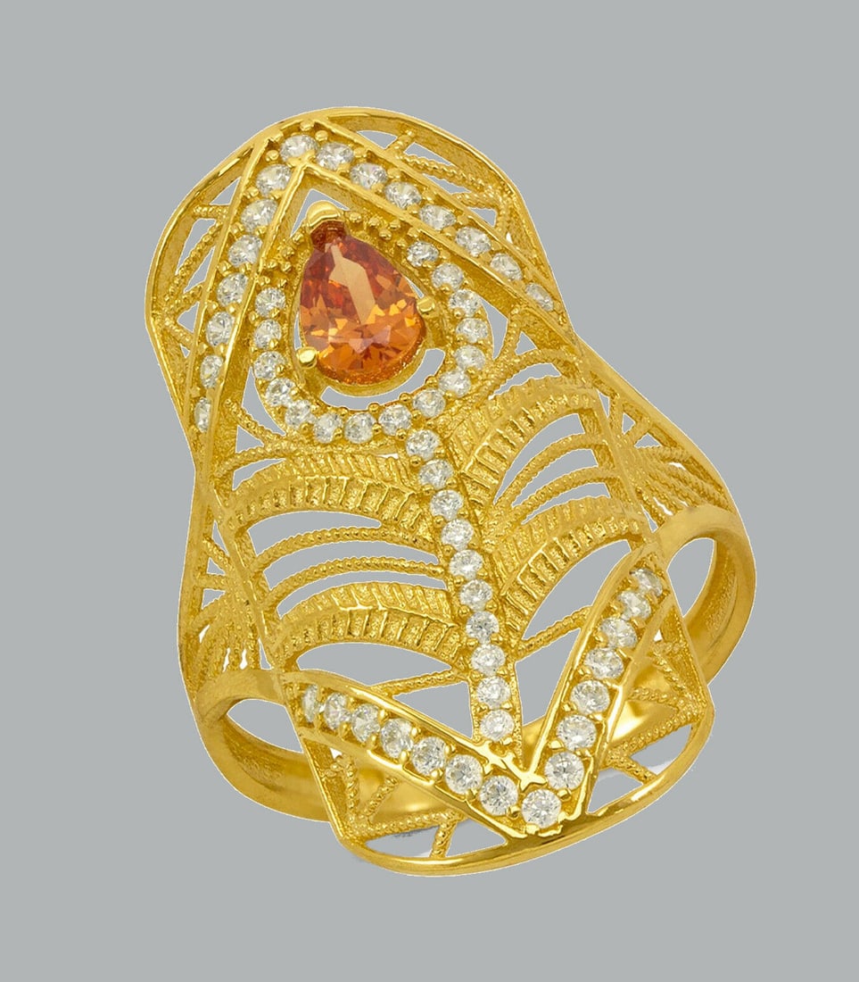 NEW 14K YELLOW GOLD LADIES CZ COCKTAIL RING FILIGREE: NEW 14K YELLOW GOLD CZ RING New 14K Yellow solid gold ring Ring size 7 Measures 13.5mm W x 30mm H Cubic Zirconia Polished Finish Apx Weight: 3.7g