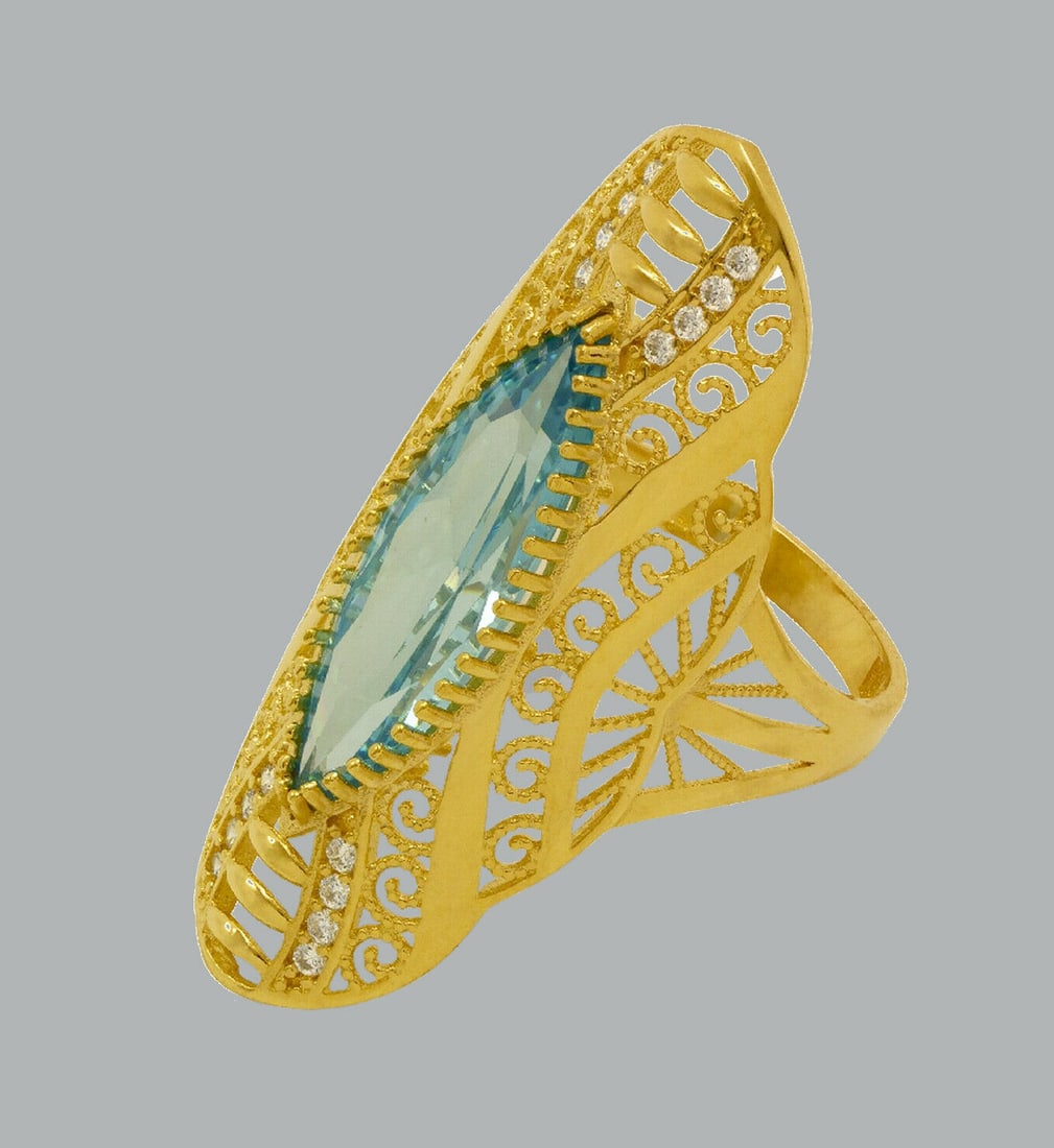 NEW 14K YELLOW GOLD LADIES CZ COCKTAIL RING BLUE CZ (1 of 2)
