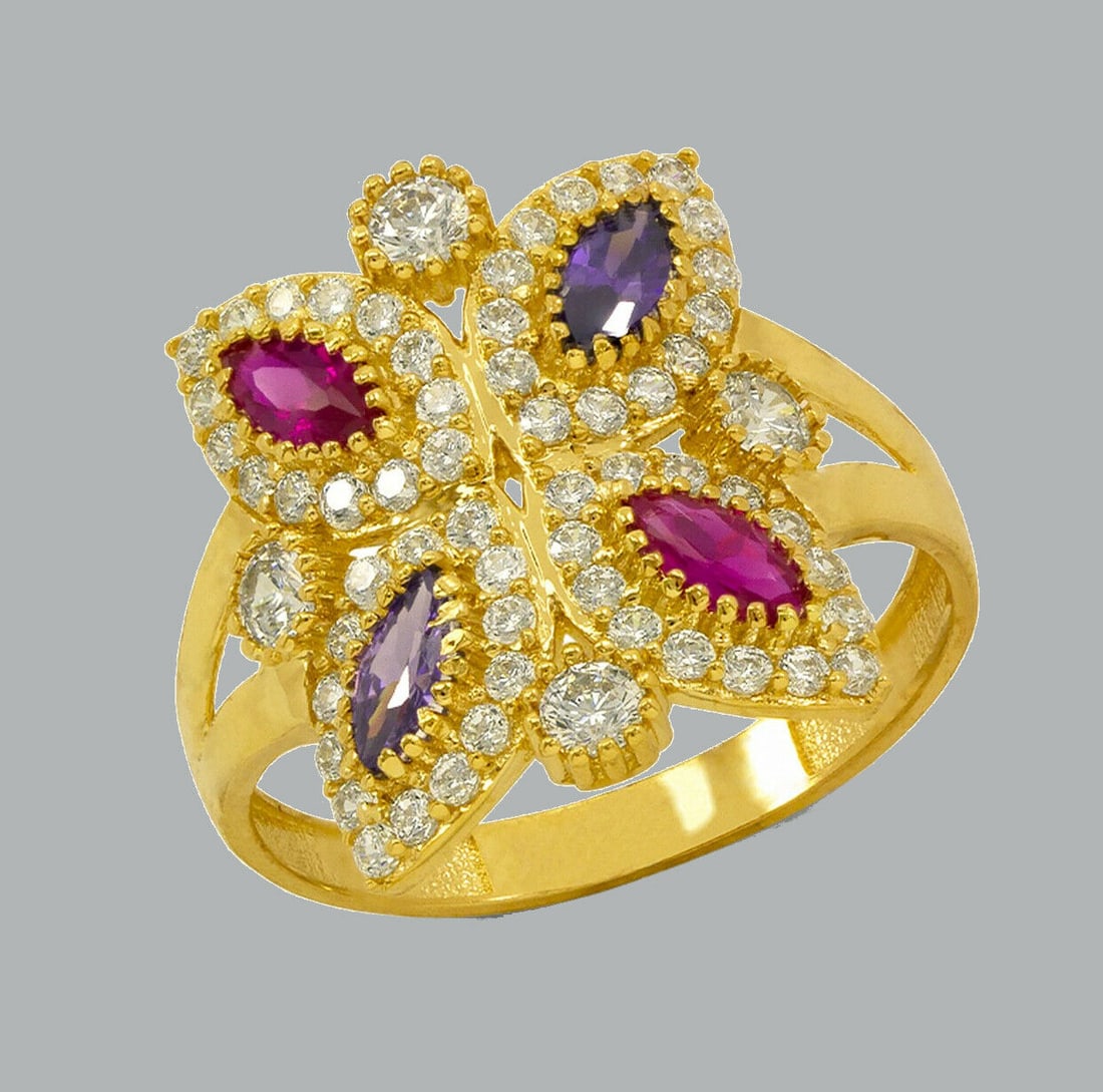 NEW 14K YELLOW GOLD LADIES CZ COCKTAIL RING BUTTERFLY (1 of 2)