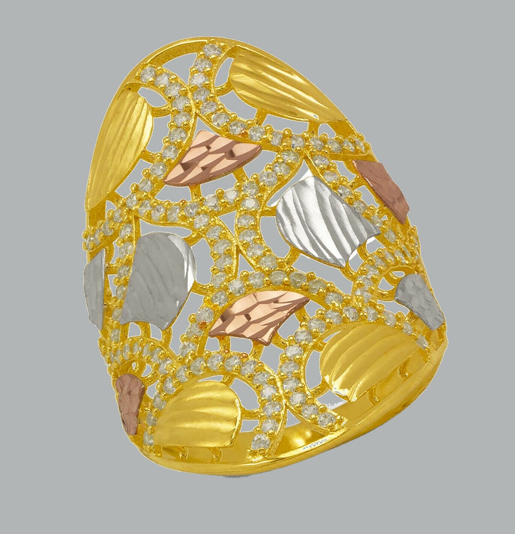 NEW 14K TRI COLOR GOLD LADIES FANCY CZ COCKTAIL RING (1 of 2)