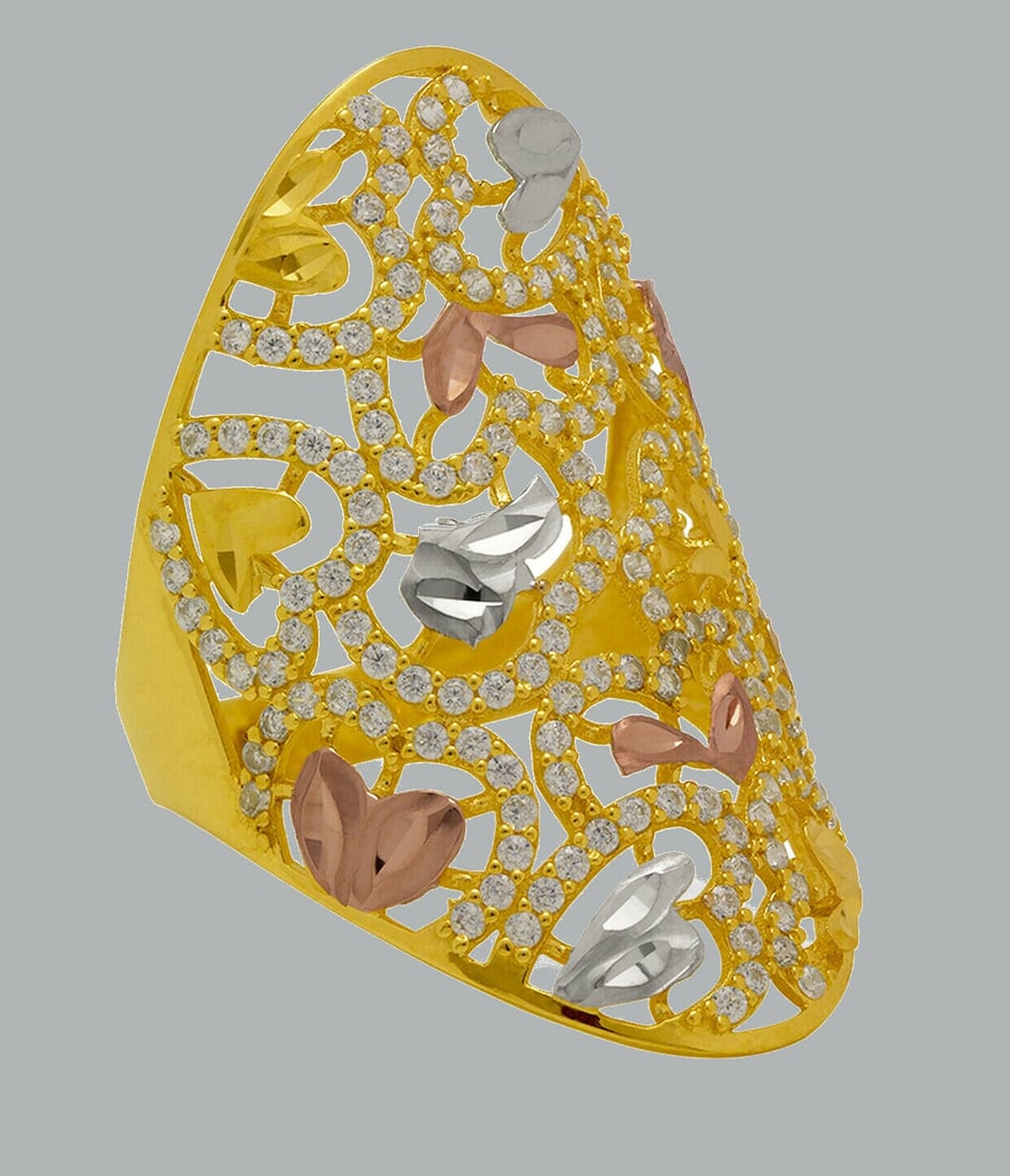 NEW 14K TRI COLOR GOLD LADIES FANCY CZ COCKTAIL RING (1 of 2)