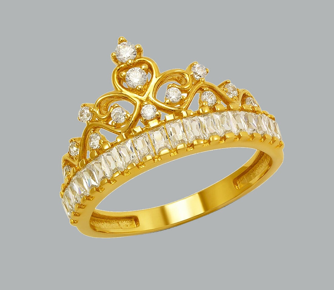 14K YELLOW GOLD LADIES CZ COCKTAIL RING TIARA CROWN (1 of 1)