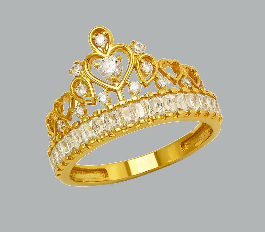 14K YELLOW GOLD LADIES CZ COCKTAIL RING TIARA CROWN (1 of 1)
