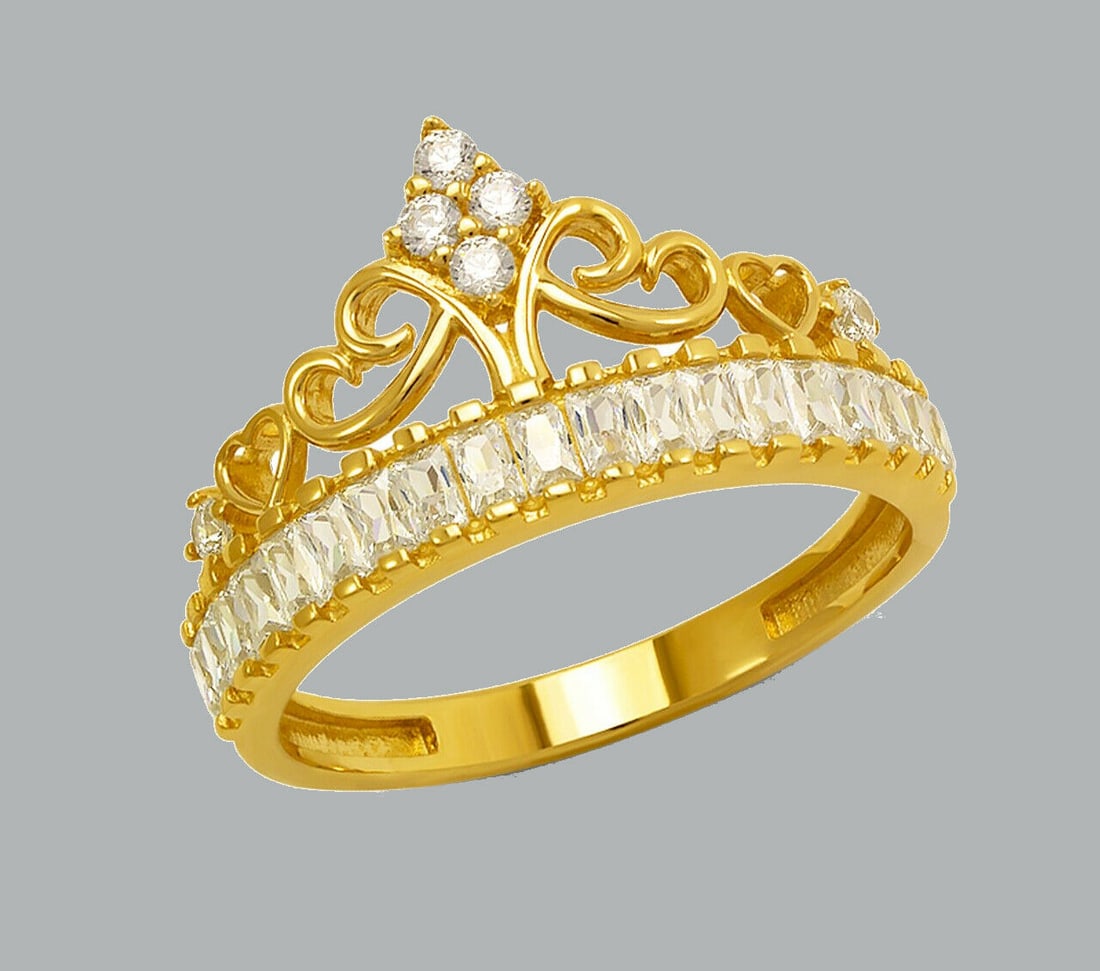 14K YELLOW GOLD LADIES CZ COCKTAIL RING TIARA CROWN (1 of 1)