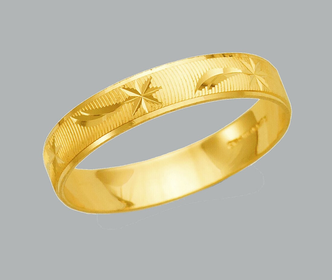 14K SOLID YELLOW GOLD STAR WEDDING BAND RING 4mm SIZE 7 (1 of 1)