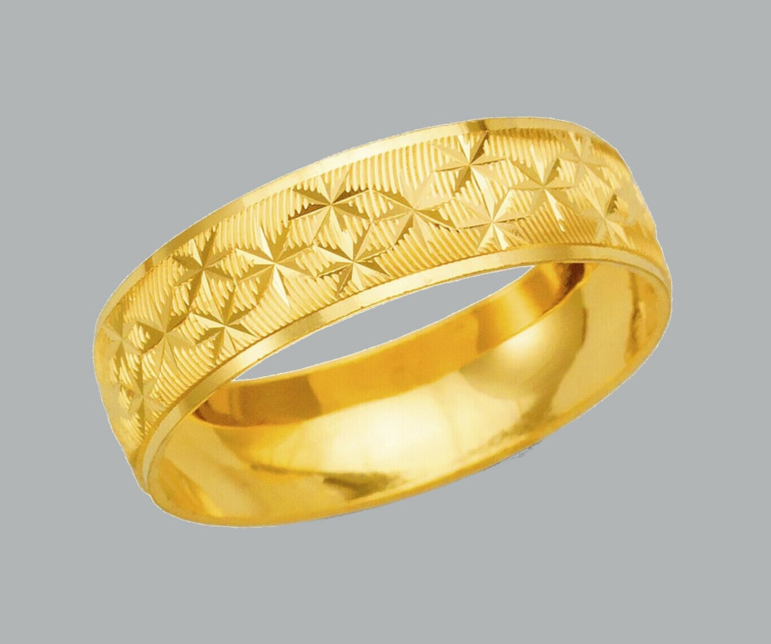 14K SOLID YELLOW GOLD STAR WEDDING BAND RING 6mm SIZE 7 (1 of 1)