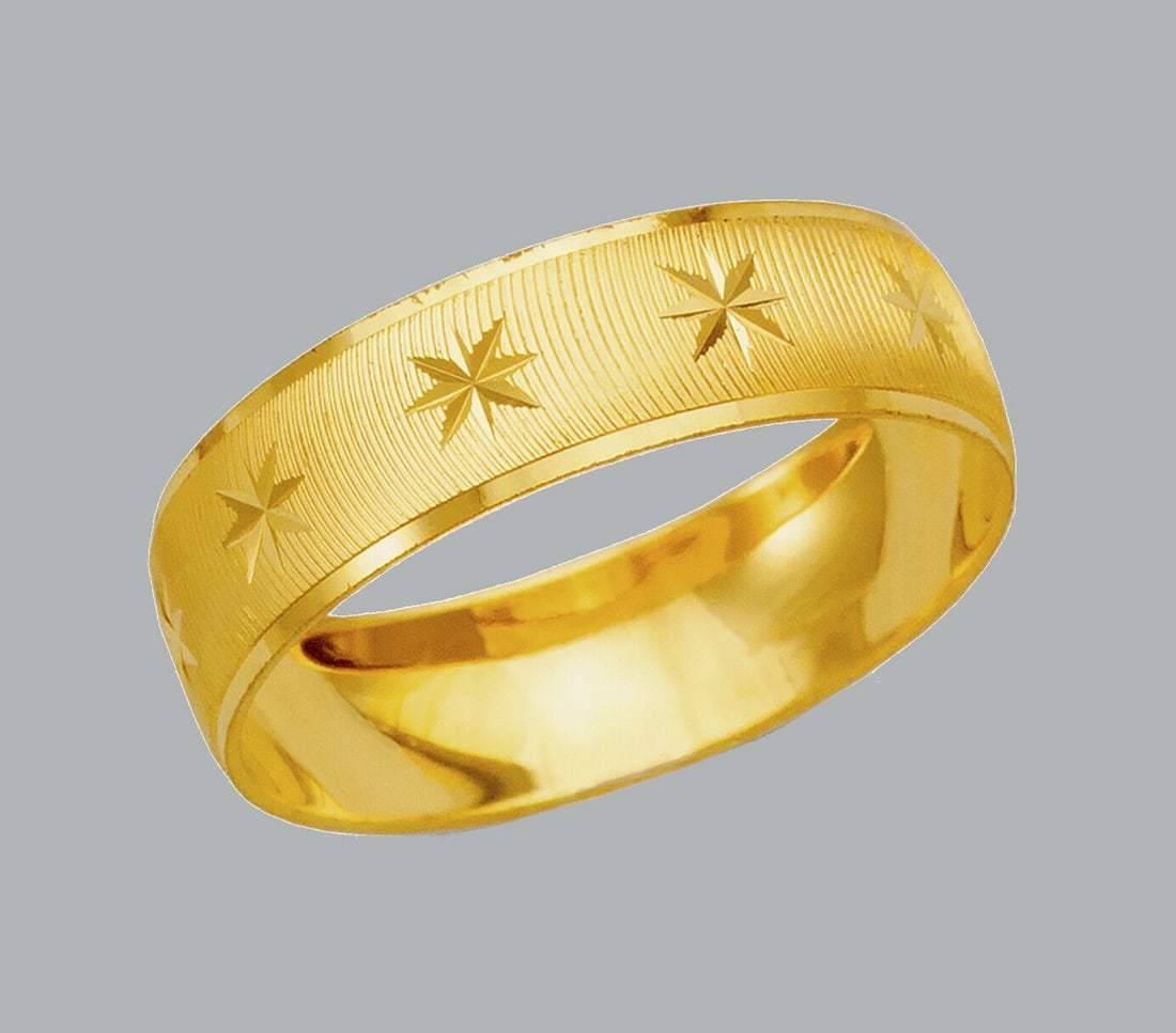 14K SOLID YELLOW GOLD STAR WEDDING BAND RING 6mm SIZE 7 (1 of 1)