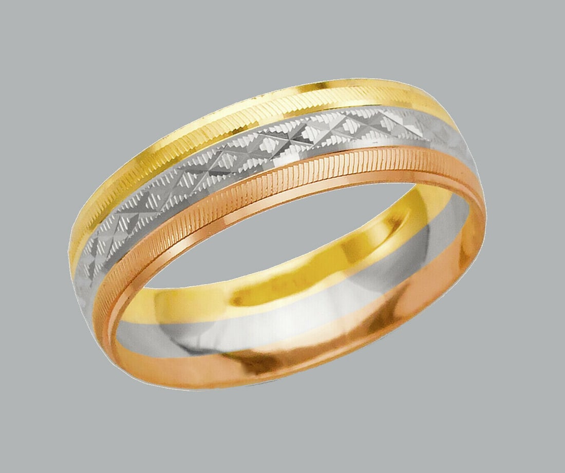 14K TRI COLOR GOLD X WEDDING BAND RING 6mm - SIZES 6 (1 of 1)