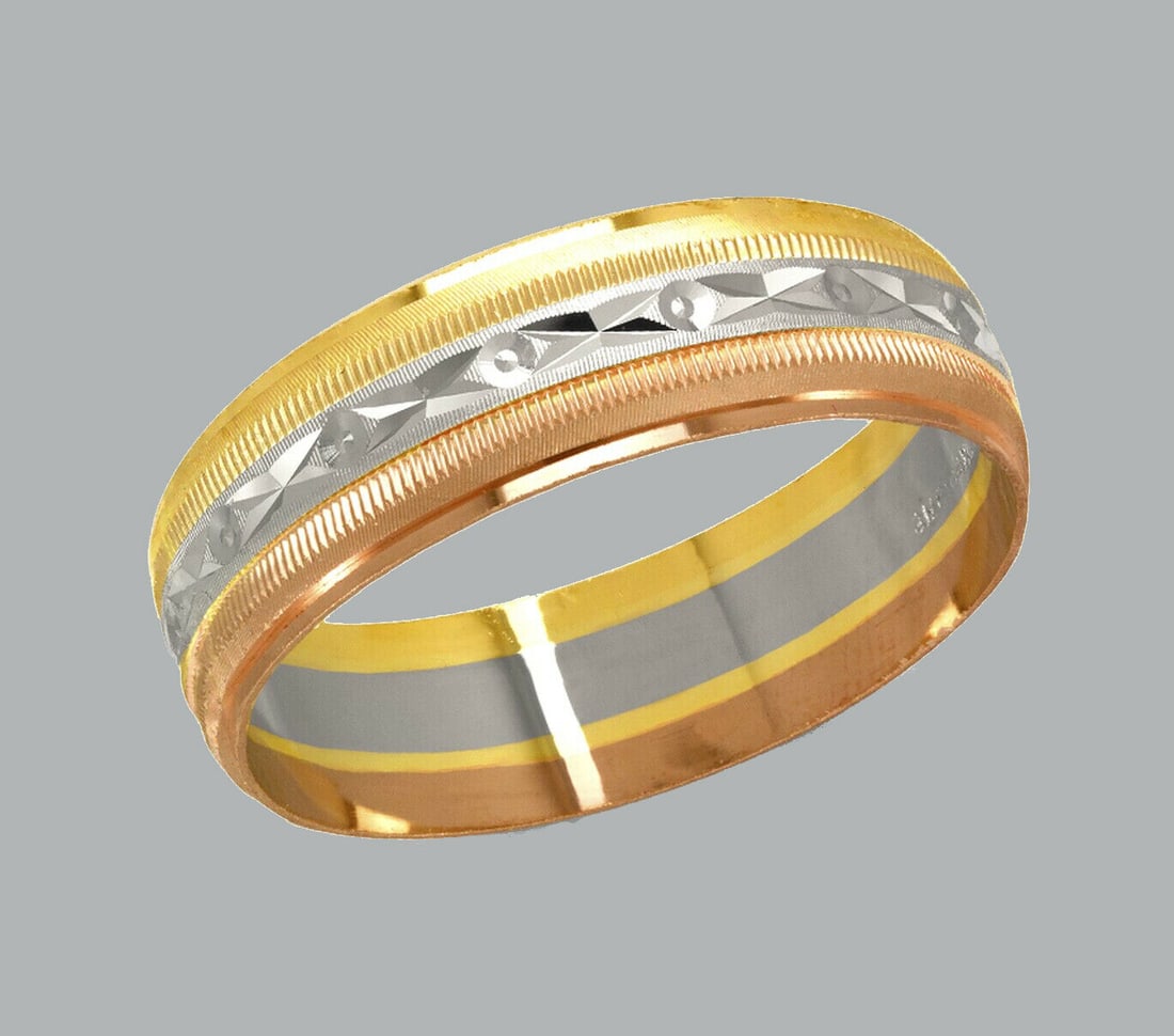14K TRI COLOR GOLD WEDDING BAND RING 6mm - SIZE 7 (1 of 1)