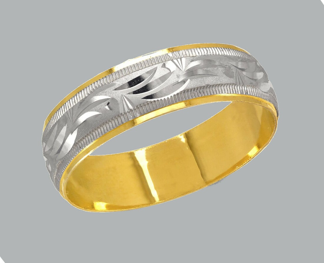 NEW 14K TWO TONE GOLD WEDDING BAND RING 6mm SIZE 6 (1 of 1)