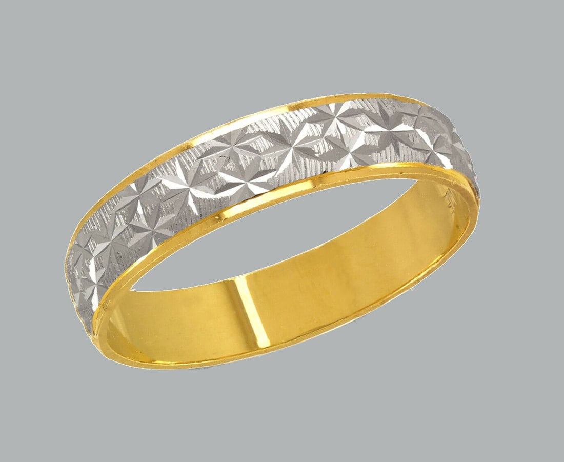 NEW 14K TWO TONE GOLD STAR WEDDING BAND RING 5mm SIZE 6 (1 of 1)