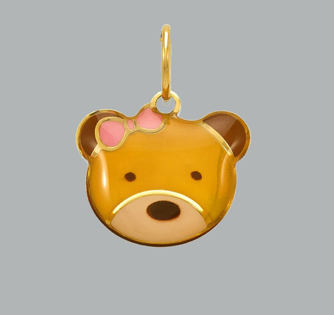 14K YELLOW GOLD ENAMEL PENDANT / CHARM SMALL TEDDY BEAR (1 of 1)