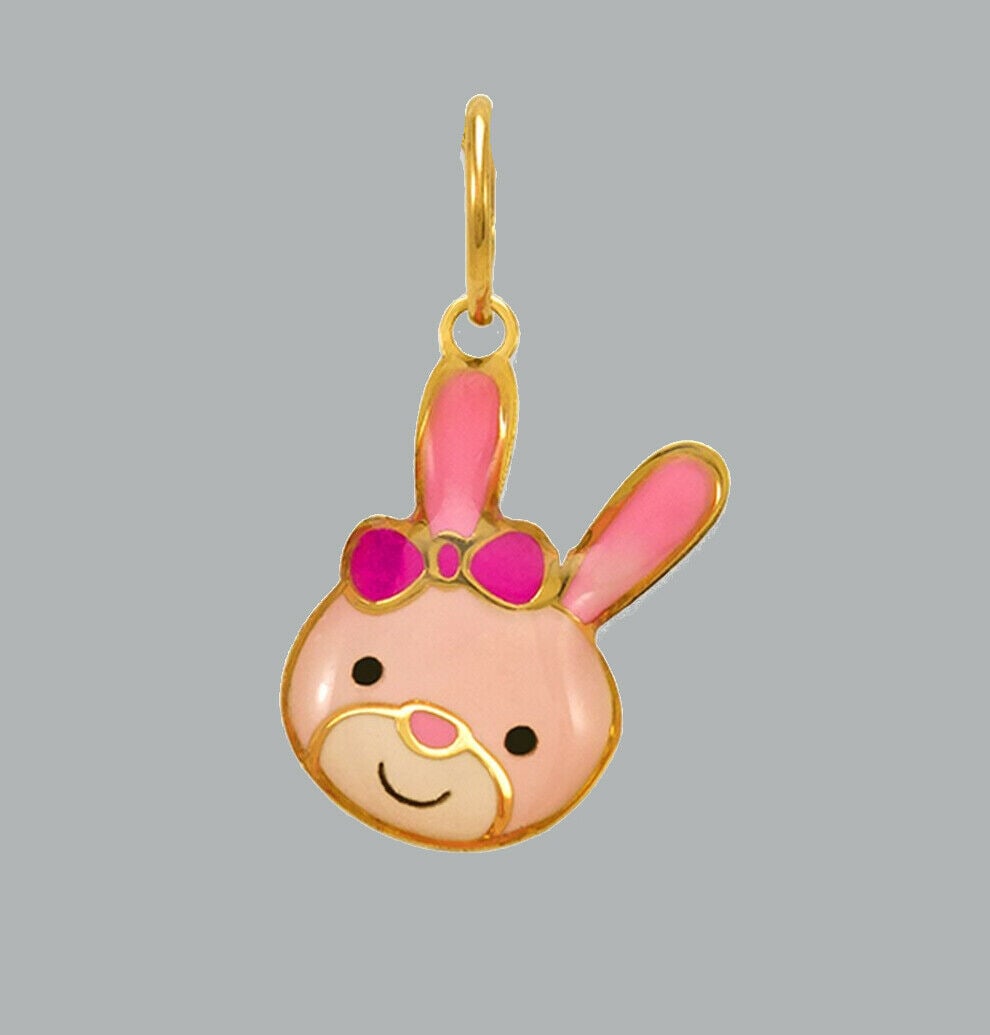14K YELLOW GOLD ENAMEL PENDANT / CHARM SMALL BUNNY: NEW 14K YELLOW GOLD ENAMEL PENDANT New 14K Yellow Gold Pendant / charm Measures: 10mm in diameter (small) Pendant has a polished finish Enamel Stamp: 14k Apx Weight: 0.3g