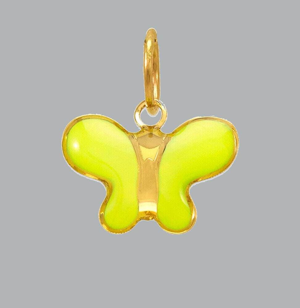 14K YELLOW GOLD ENAMEL PENDANT / CHARM SMALL BUTTERFLY: NEW 14K YELLOW GOLD ENAMEL PENDANT New 14K Yellow Gold Pendant / charm Measures: 10mm in diameter (small) Pendant has a polished finish Enamel Stamp: 14k Apx Weight: 0.3g
