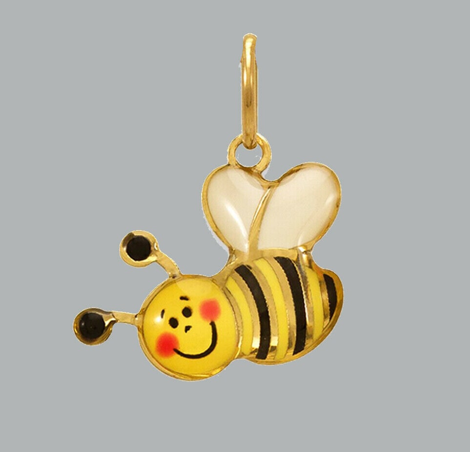 14K YELLOW GOLD ENAMEL PENDANT / CHARM SMALL BEE (1 of 1)