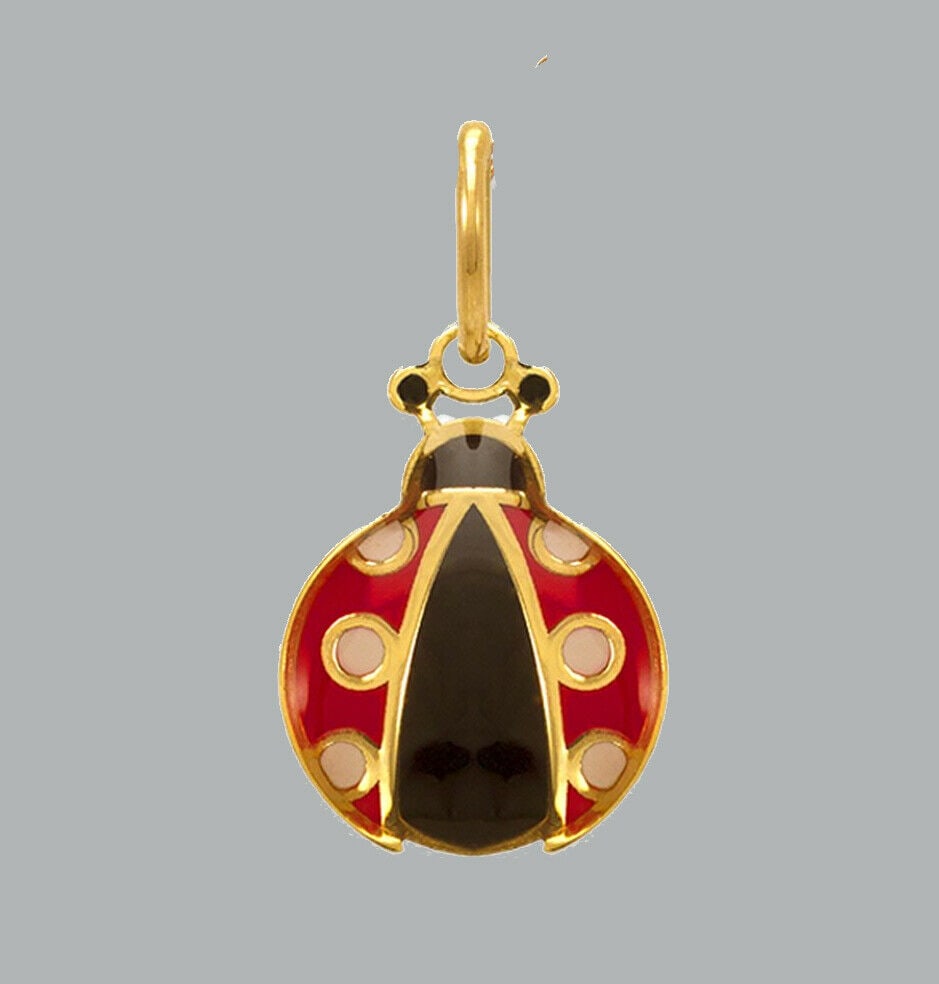 14K YELLOW GOLD ENAMEL PENDANT / CHARM SMALL LADYBUG (1 of 1)