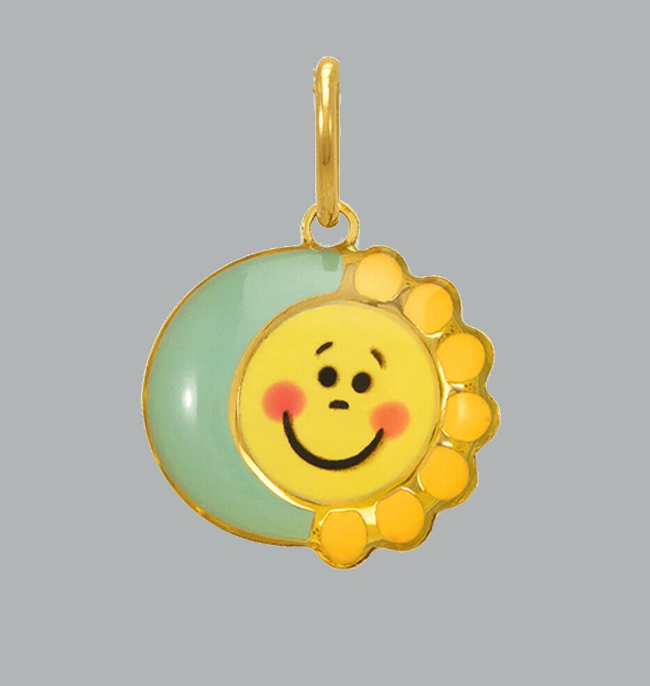 14K YELLOW GOLD ENAMEL PENDANT / CHARM SMALL SUN / MOON: NEW 14K YELLOW GOLD ENAMEL PENDANT New 14K Yellow Gold Pendant / charm Measures: 10mm in diameter (small) Pendant has a polished finish Enamel Stamp: 14k Apx Weight: 0.3g