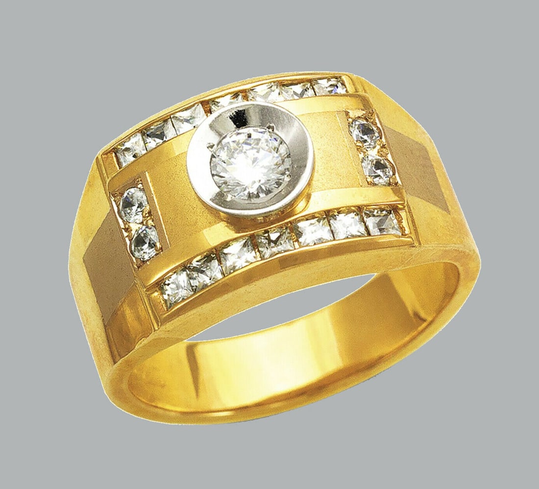 NEW 14K TWO TONE GOLD MENS CZ RING SIGNET (1 of 1)