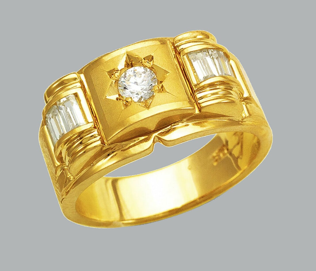 NEW 14K YELLOW GOLD MEN'S CZ RING BAGUETTE & ROUND CUT (1 of 1)