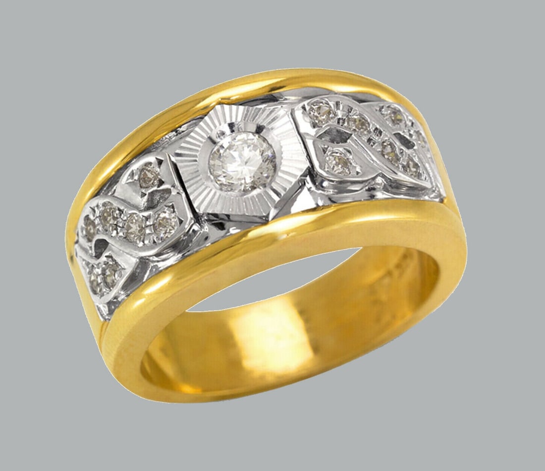 NEW 14K TWO TONE GOLD MENS CZ RING SIGNET (1 of 1)
