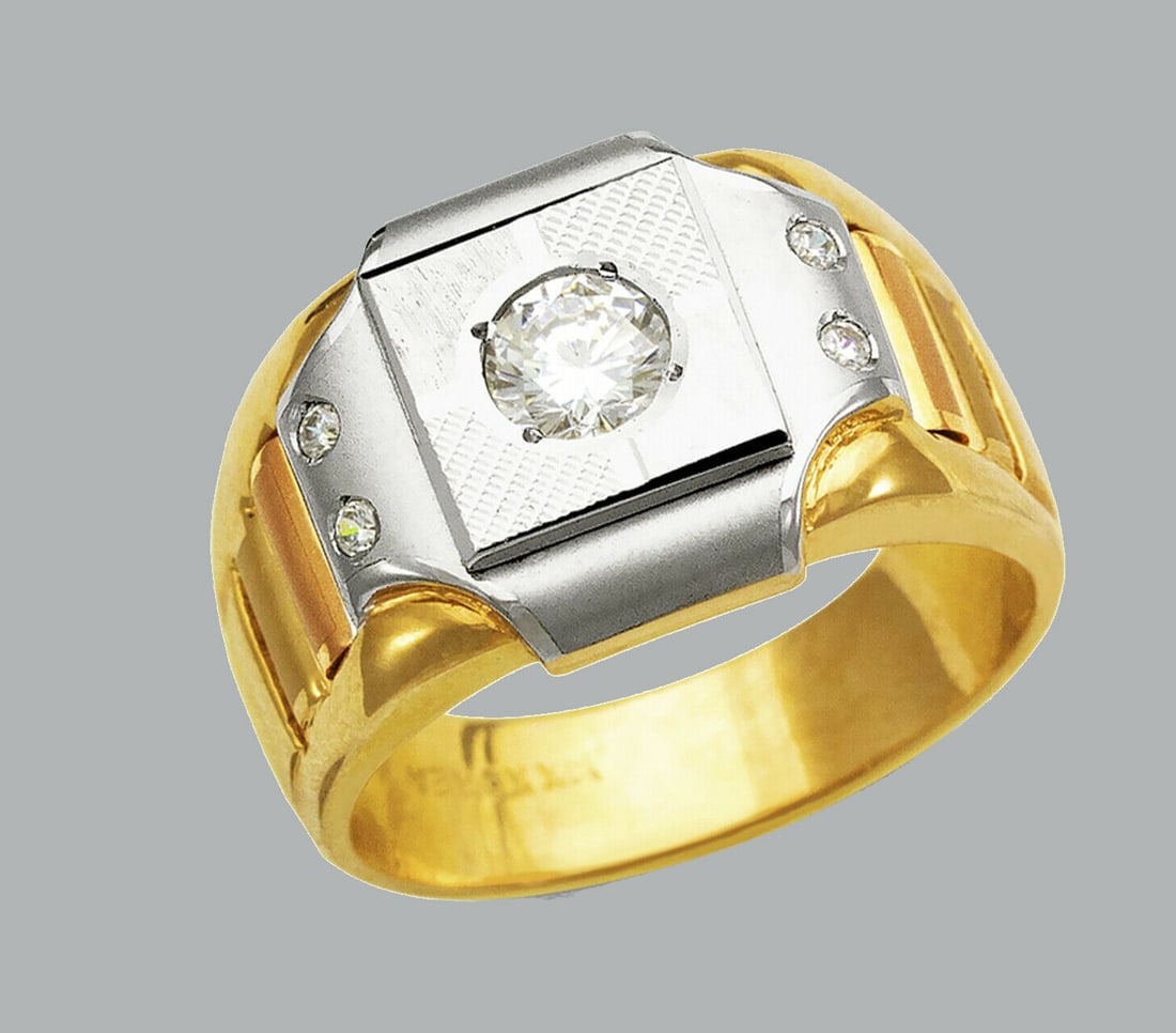 NEW 14K TRI COLOR GOLD MENS CZ RING SIGNET (1 of 1)
