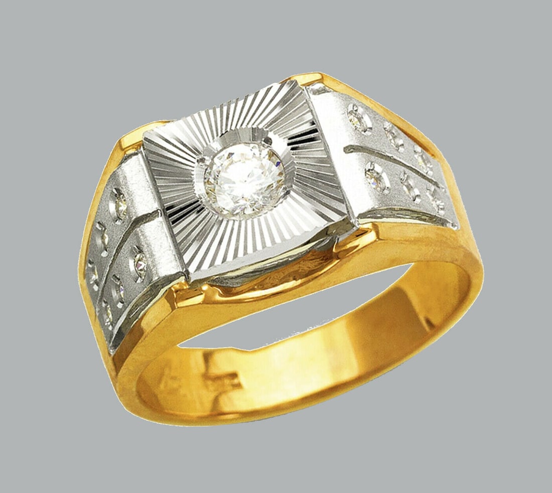 NEW 14K TWO TONE GOLD MENS CZ RING SIGNET (1 of 1)