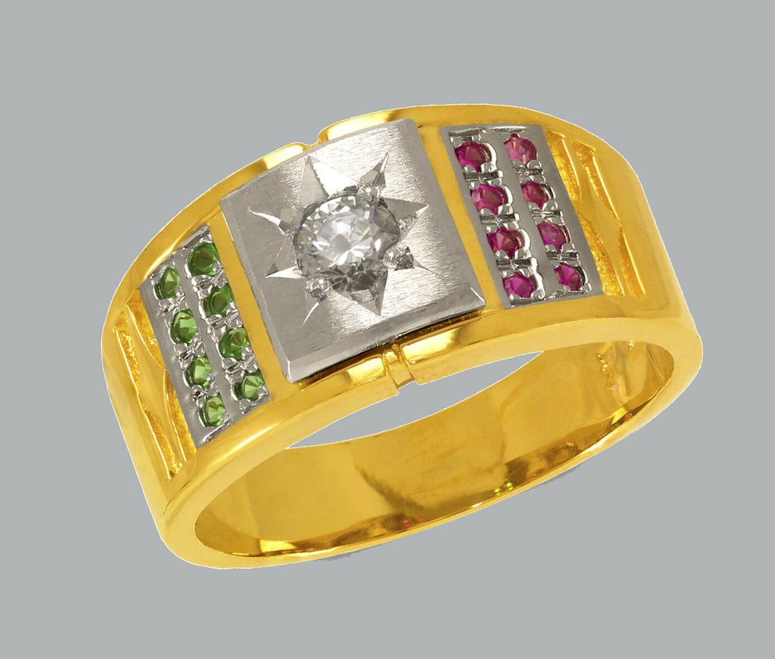 NEW 14K TWO TONE GOLD MENS CZ RING SIGNET COLORED CZ (1 of 1)