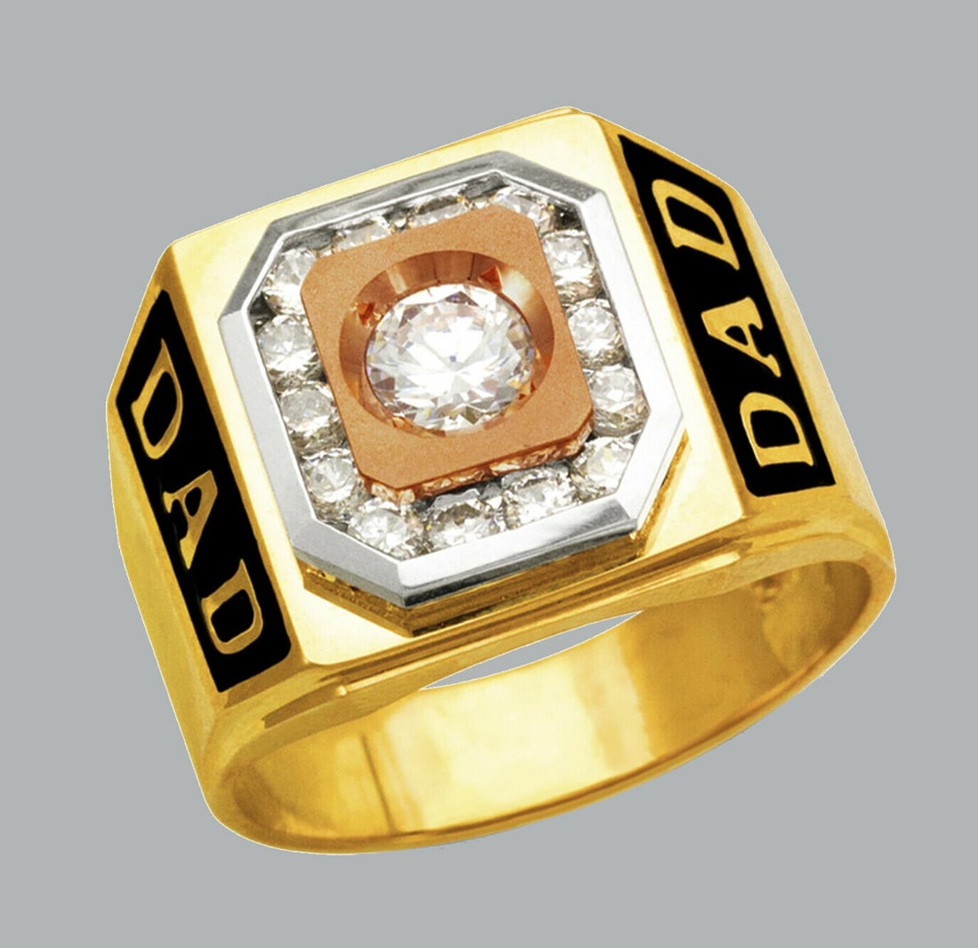 NEW 14K TRI COLOR GOLD MEN'S CZ RING DAD: NEW 14K TRI COLOR GOLD CZ RING New 14K Tri color solid gold ring Ring size 10 Measures 16mm wide in front Cubic Zirconia Polished Finish Apx Weight: 9g