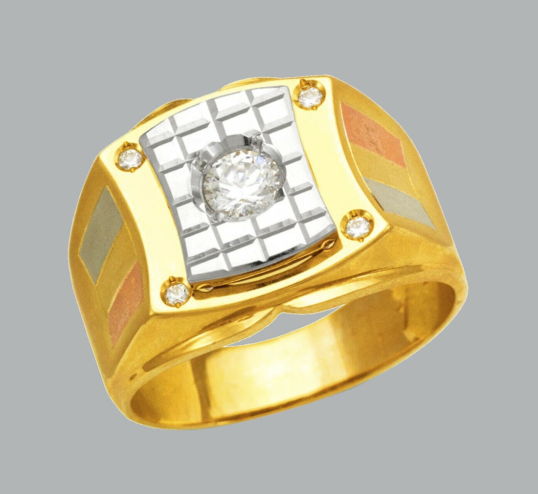NEW 14K TRI COLOR GOLD MENS FANCY CZ RING SIGNET (1 of 1)