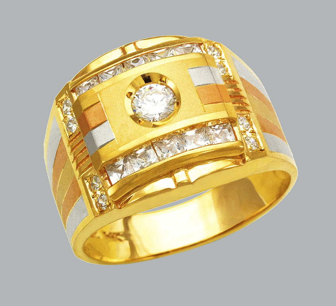 NEW 14K TRI COLOR GOLD MENS FANCY CZ RING SIGNET (1 of 1)