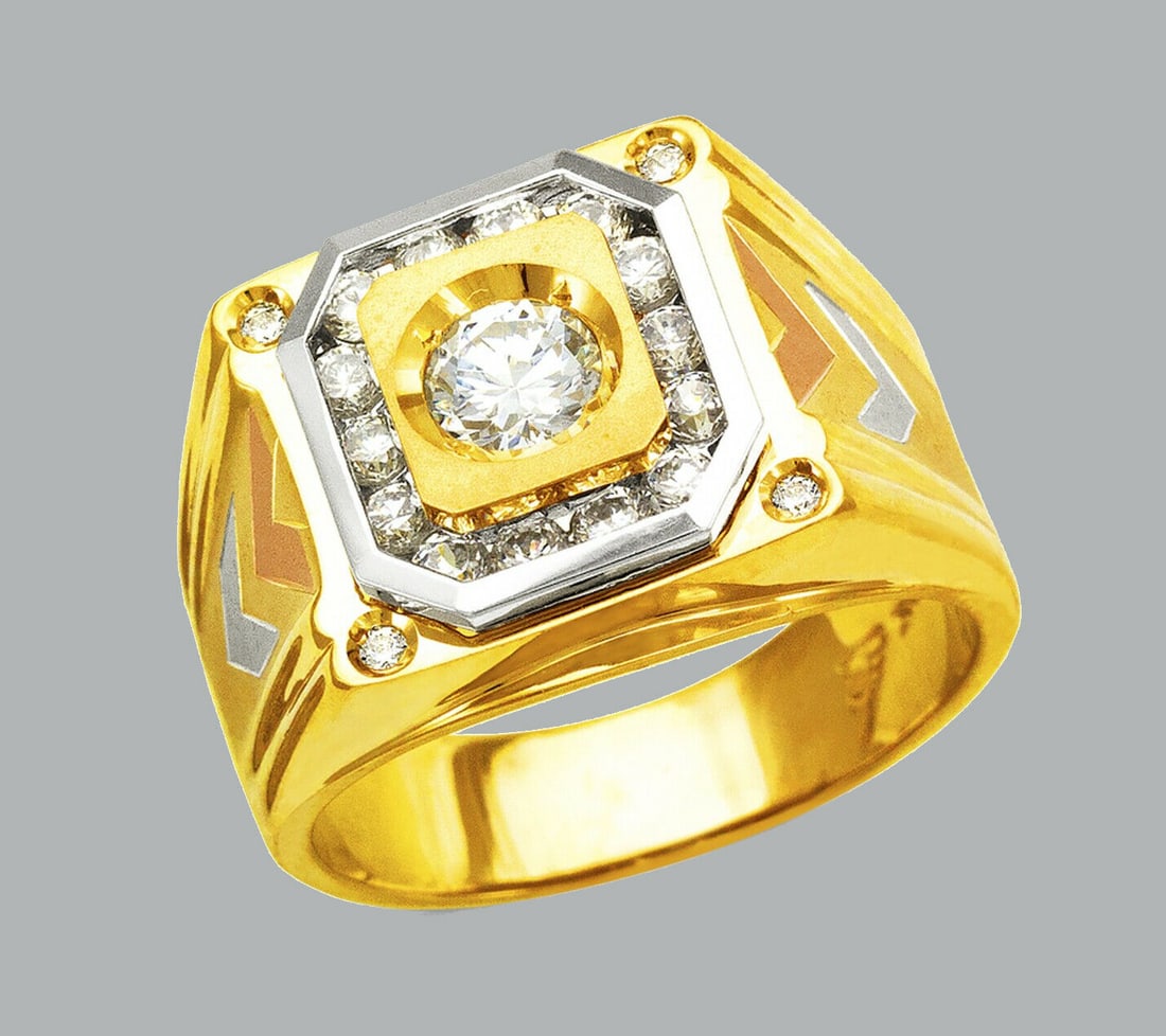 NEW 14K TRI COLOR GOLD MENS FANCY CZ RING SIGNET (1 of 1)
