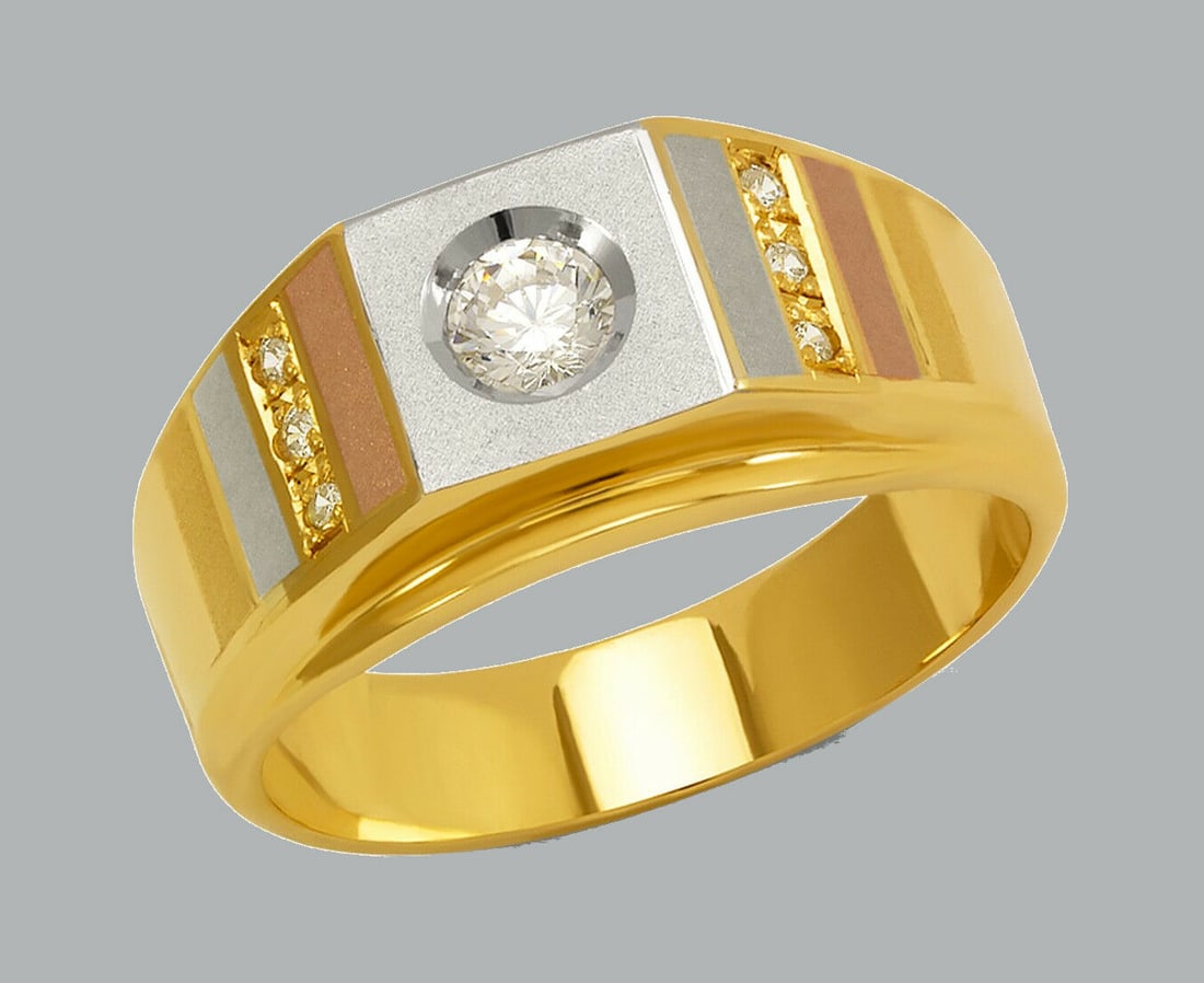 NEW 14K TRI COLOR GOLD MENS FANCY CZ RING (1 of 1)