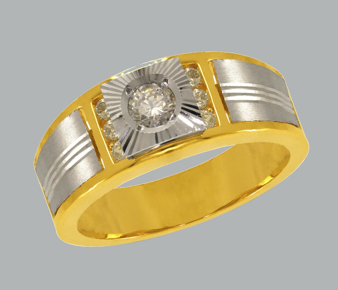 NEW 14K TWO TONE GOLD MENS FANCY CZ RING BAND: NEW 14K TWO TONE GOLD CZ RING New 14K Two tone solid gold ring Ring size 10 Measures 8.5mm wide in front Cubic Zirconia Polished Finish Apx Weight: 8.5g