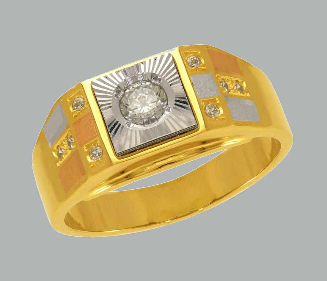 NEW 14K TRI COLOR GOLD MENS FANCY CZ RING BAND (1 of 1)