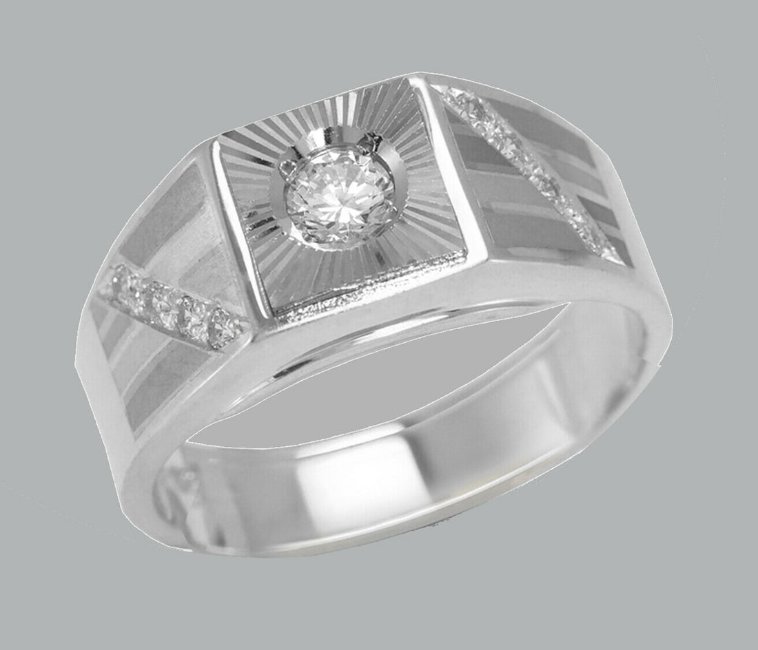 NEW 14K WHITE GOLD MEN'S FANCY CZ RING (1 of 1)