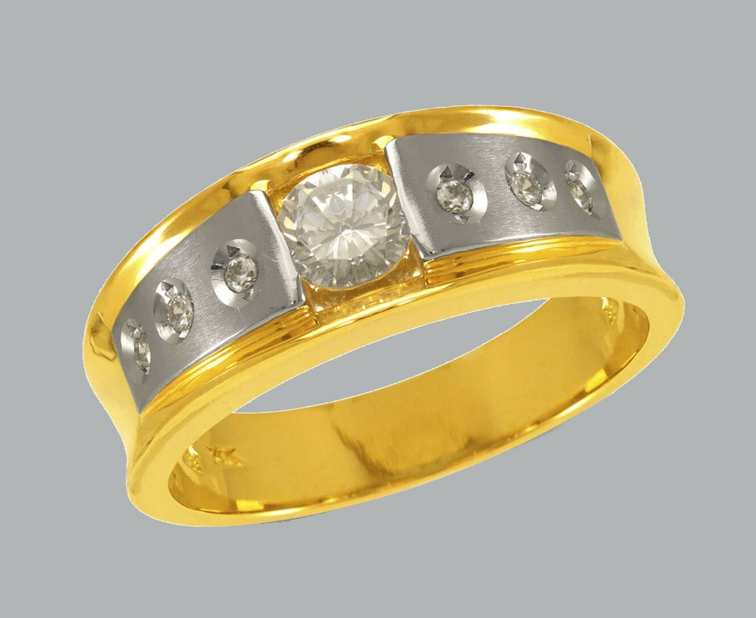 NEW 14K TWO TONE GOLD MEN'S FANCY CZ RING BAND (1 of 1)