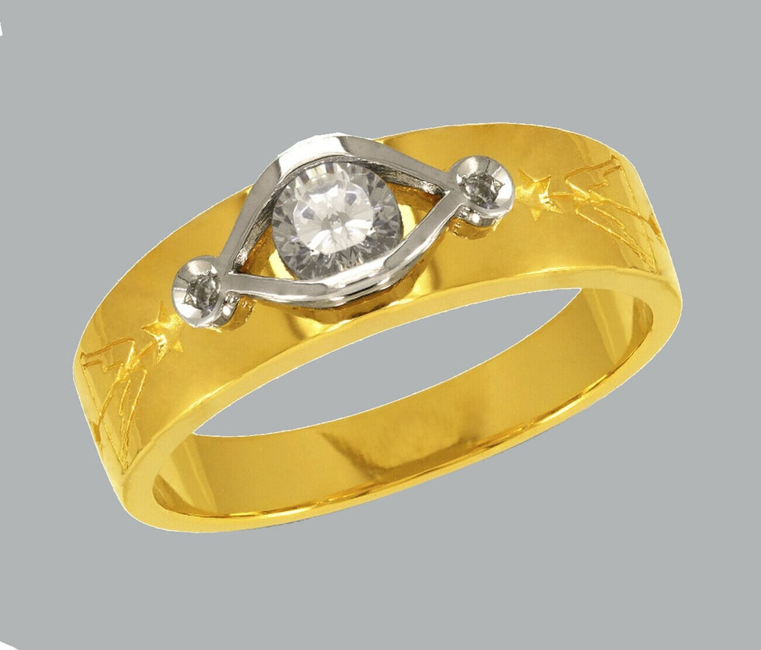 NEW 14K TWO TONE GOLD MENS FANCY CZ RING BAND (1 of 1)